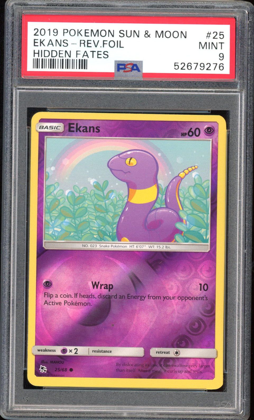 Ekans - PSA 9 - Hidden Fates - #25 - Rev. Foil