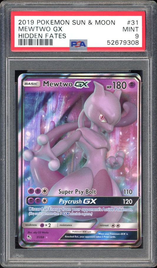 Mewtwo GX - PSA 9 - Hidden Fates - #31 - Holo