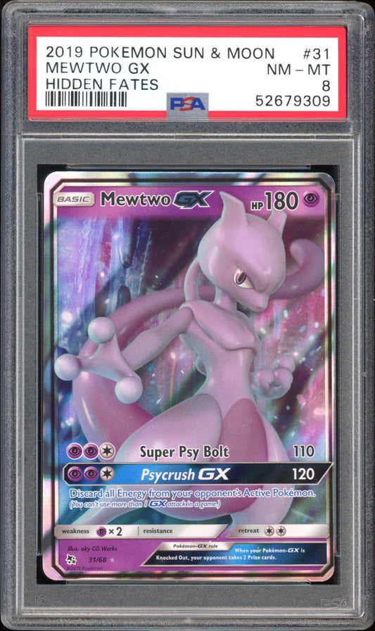 Mewtwo GX - PSA 8 - Hidden Fates - #31 - Holo