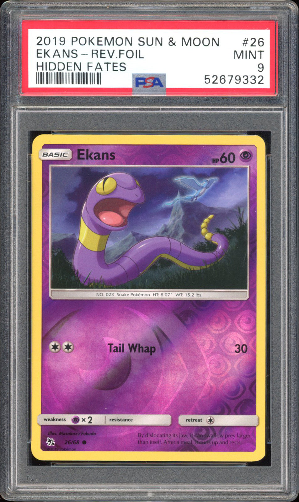 Ekans - PSA 9 - Hidden Fates - #26 - Rev. Foil