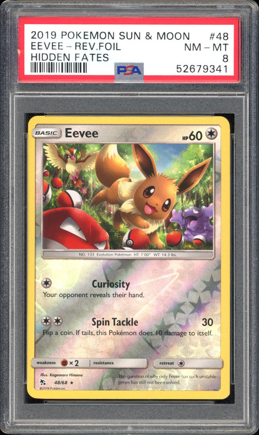 Eevee   - PSA 8 - Hidden Fates - #48 - Rev. Foil