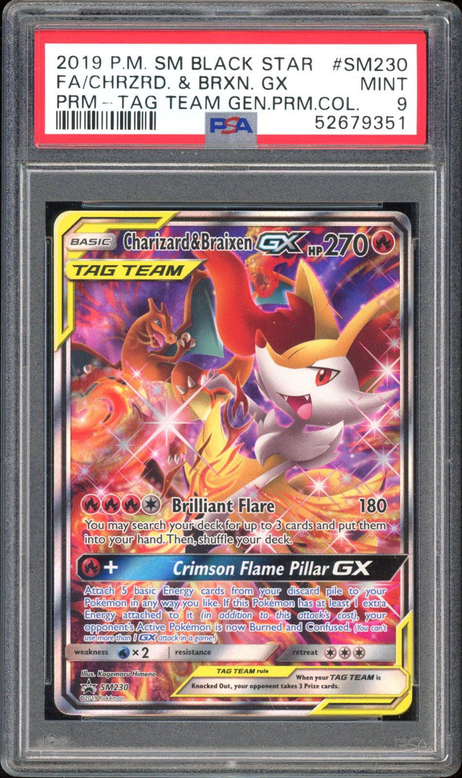 Charizard & Braixen GX - PSA 9 - Black Star Promo - #SM230 - Full Art