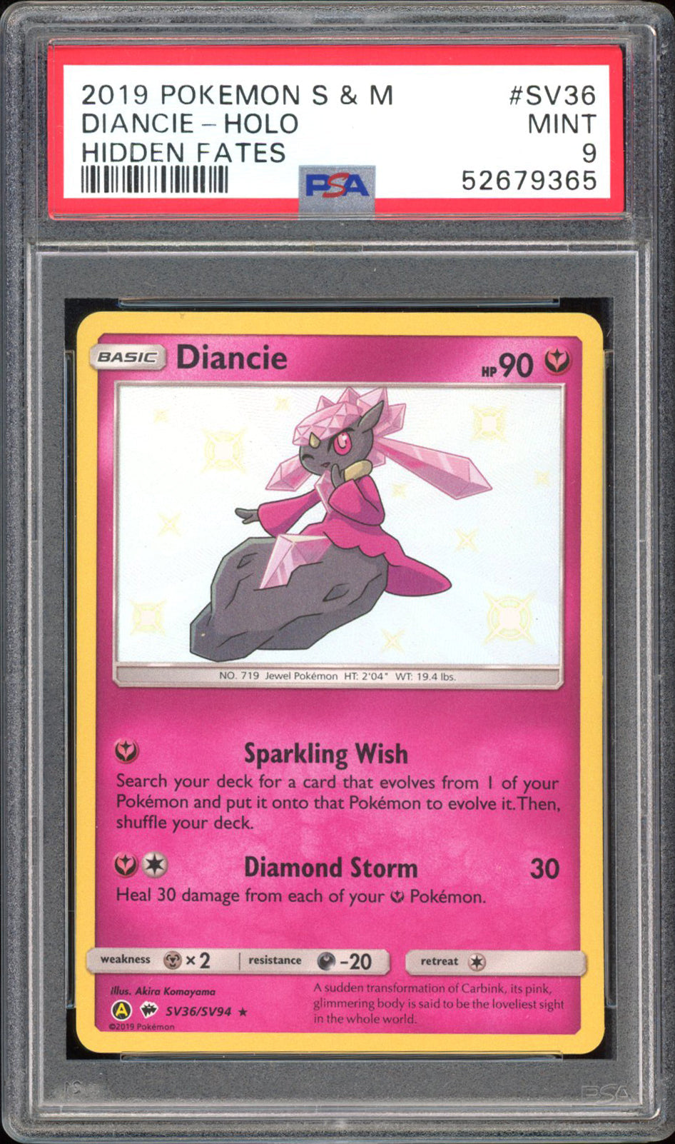 Diancie - PSA 9 - Hidden Fates - #SV36 - Holo