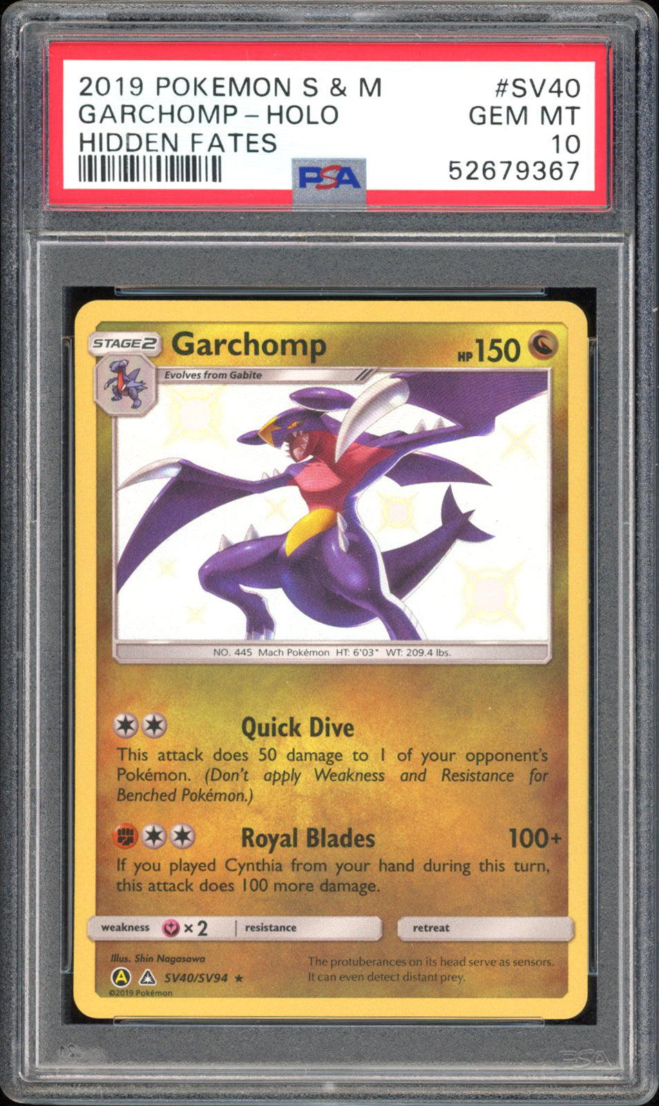Garchomp - PSA 10 - Hidden Fates - #SV40 - Holo