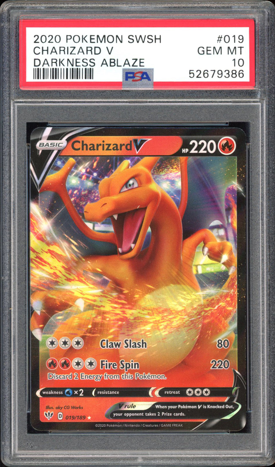 Charizard V - PSA 10 - Darkness Ablaze - #19 - Holo