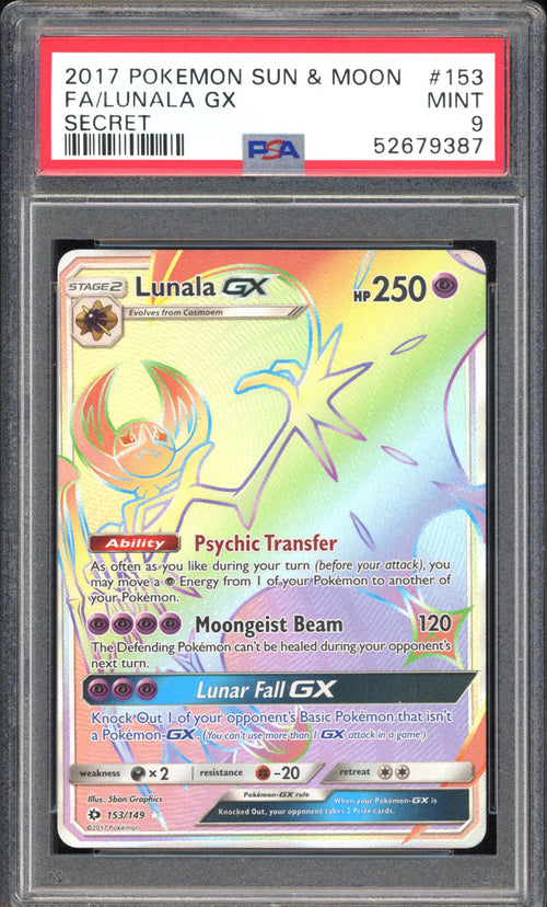 Lunala GX - PSA 9 - Sun & Moon - #153 - Secret Rare