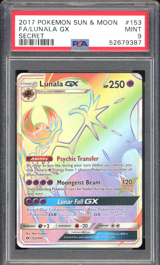 Lunala GX - PSA 9 - Sun & Moon - #153 - Secret Rare