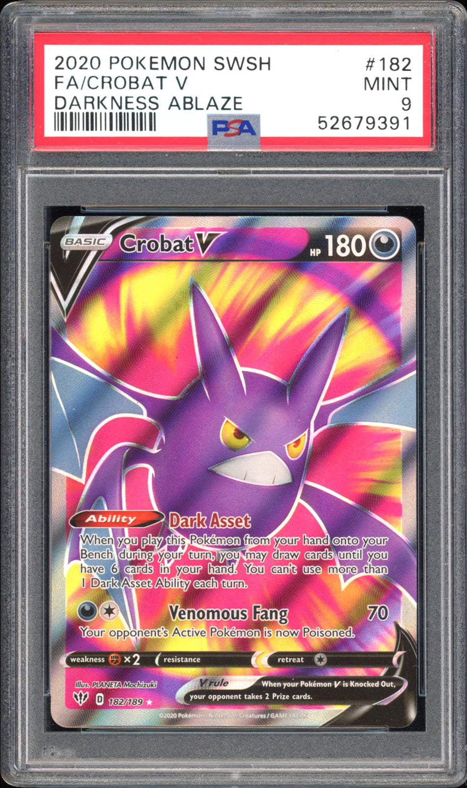 Crobat V - PSA 9 - Darkness Ablaze - #182 - Full Art
