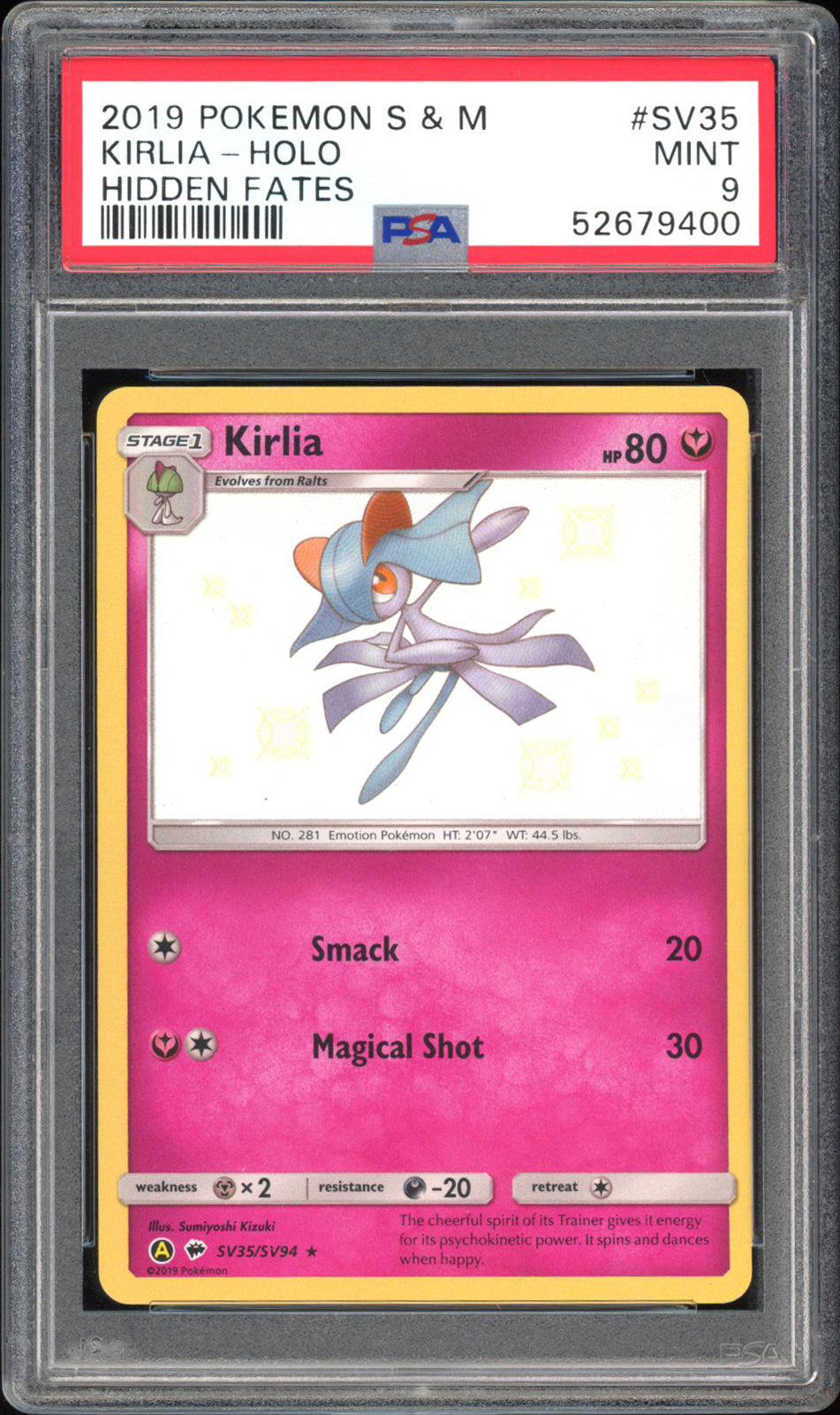 Kirlia - PSA 9 - Hidden Fates - #SV35 - Holo