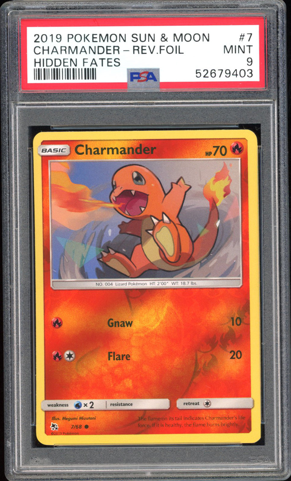 Charmander - PSA 9 - Hidden Fates - #7 - Rev. Foil