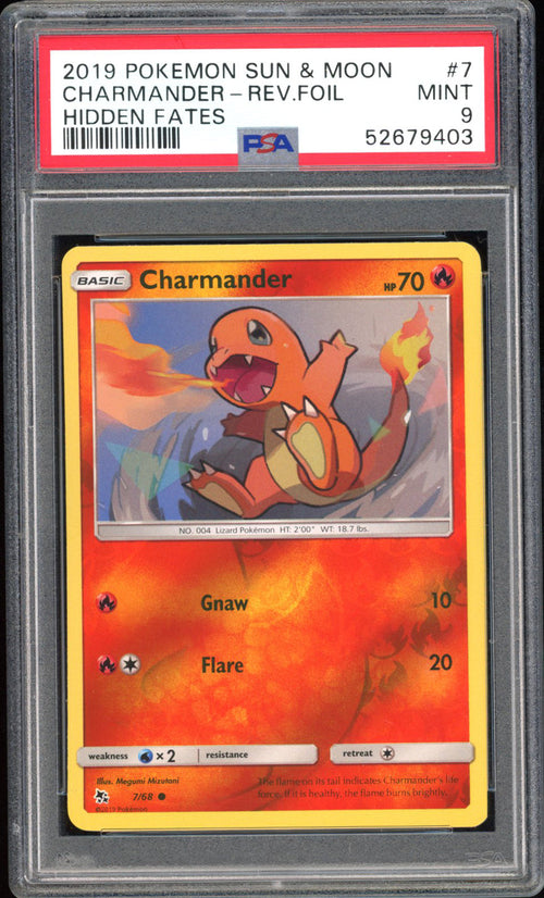 Charmander - PSA 9 - Hidden Fates - #7 - Rev. Foil