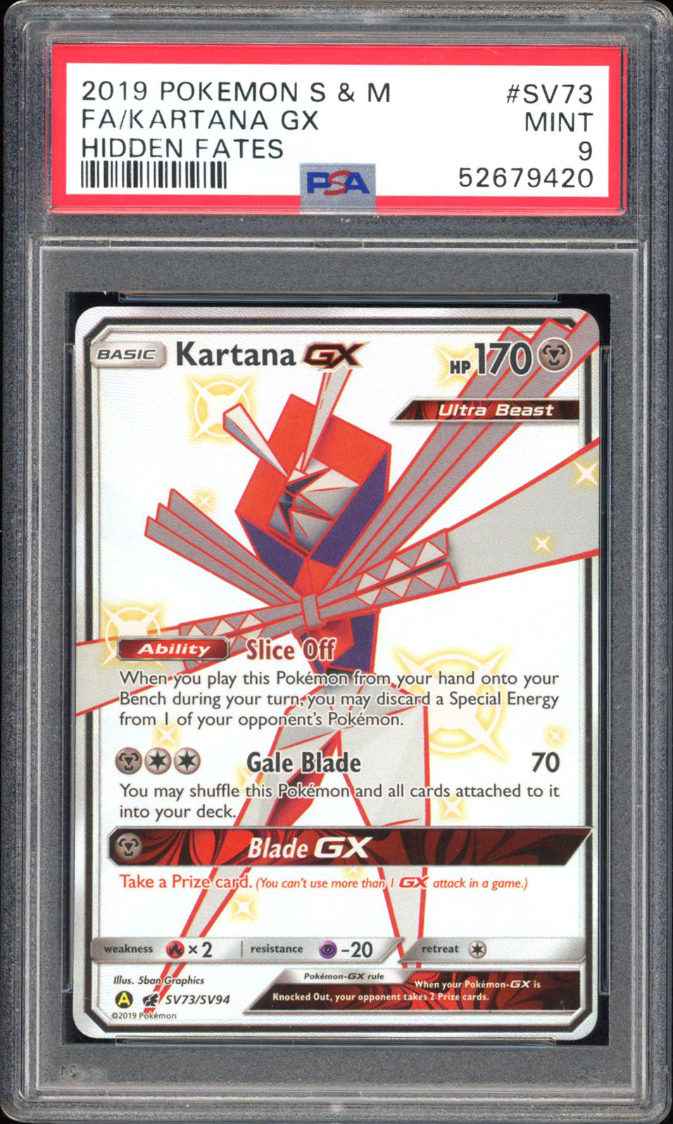 Kartana GX - PSA 9 - Hidden Fates - #SV73 - Full Art