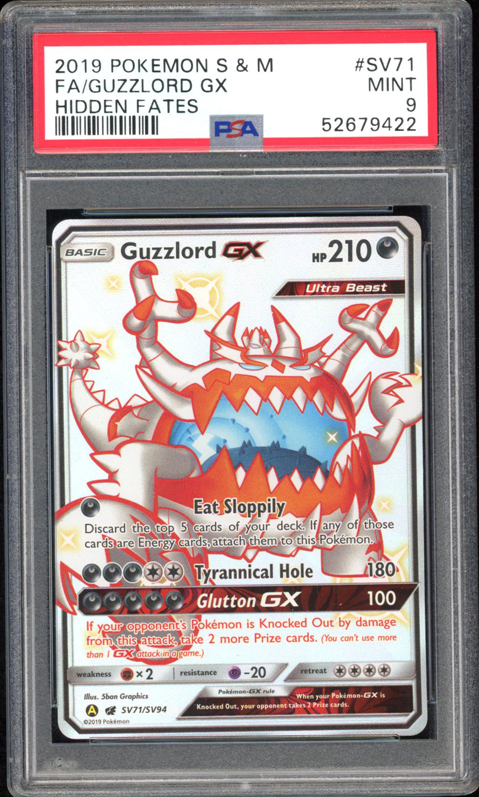Guzzlord GX - PSA 9 - Hidden Fates - #SV71 - Full Art