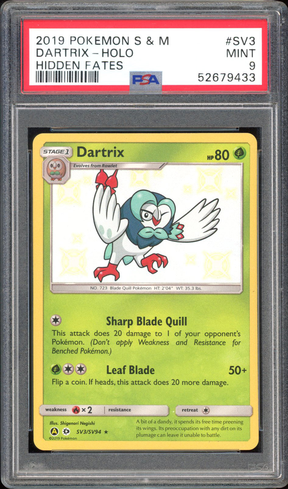 Dartrix - PSA 9 - Hidden Fates - #SV3 - Holo