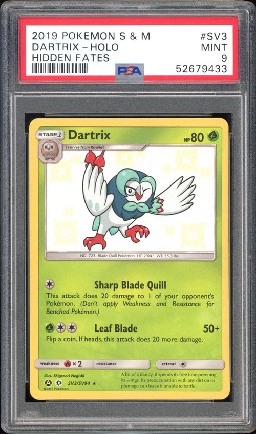 Dartrix - PSA 9 - Hidden Fates - #SV3 - Holo