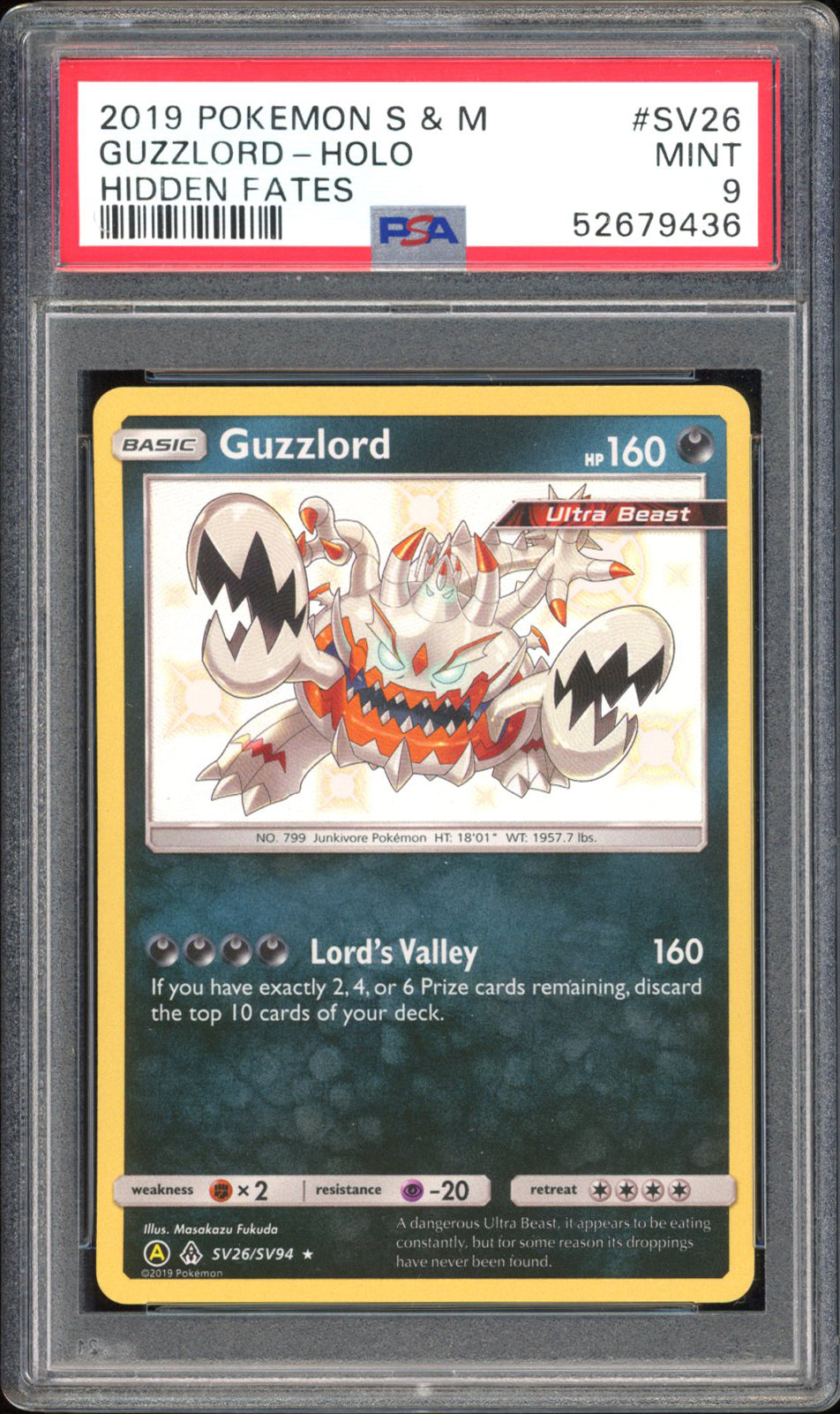 Guzzlord - PSA 9 - Hidden Fates - #SV26 - Holo