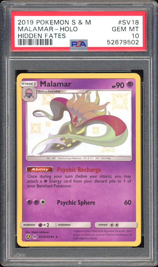 Malamar - PSA 10 - Hidden Fates - #SV18 - Holo