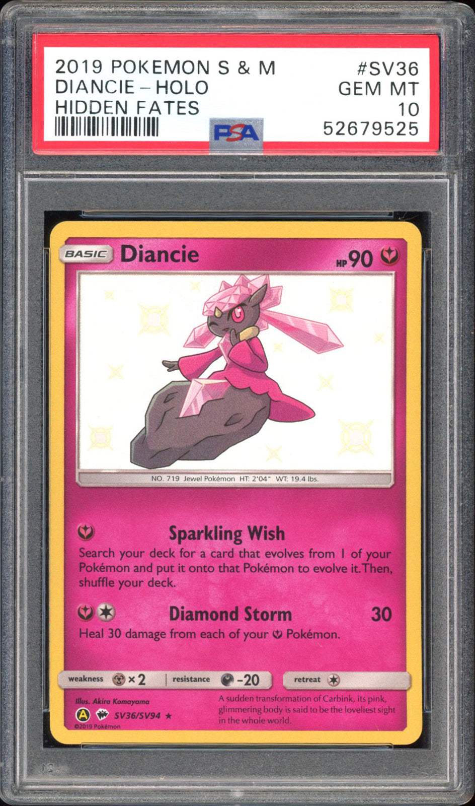 Diancie - PSA 10 - Hidden Fates - #SV36 - Holo