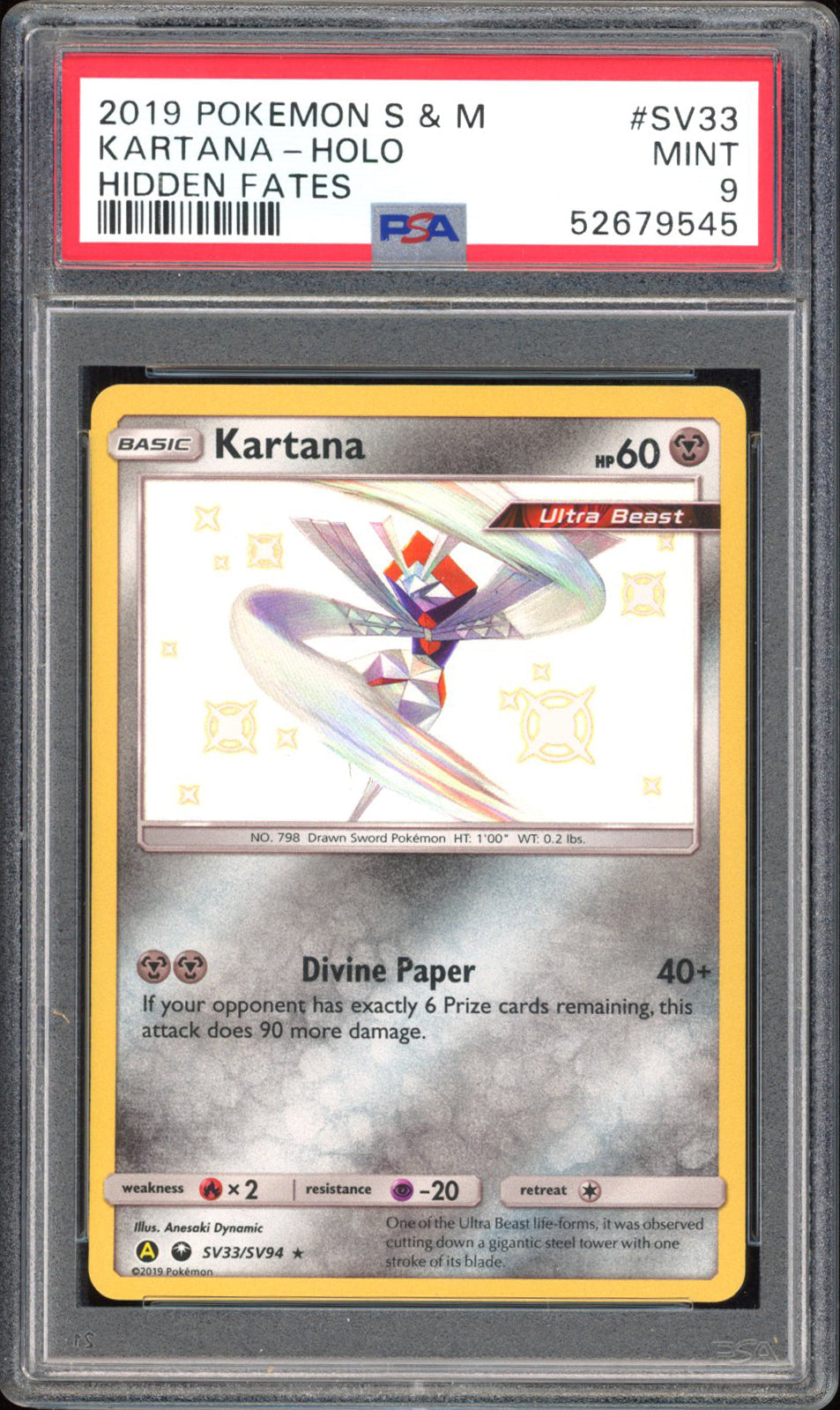 Kartana - PSA 9 - Hidden Fates - #SV33 - Holo