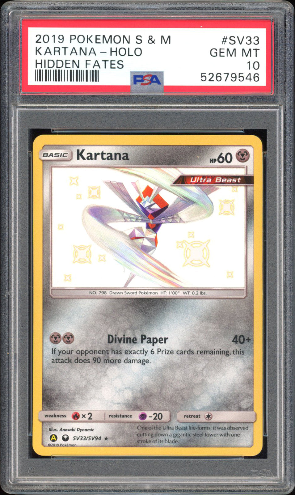 Kartana - PSA 10 - Hidden Fates - #SV33 - Holo