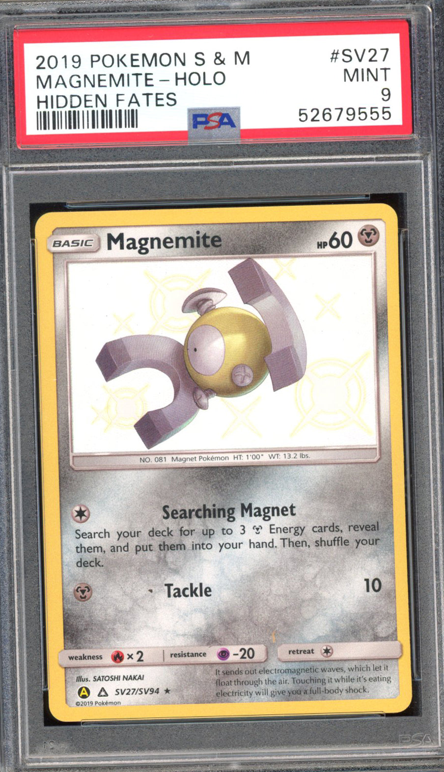 Magnemite - PSA 9 - Hidden Fates - #SV27 - Holo