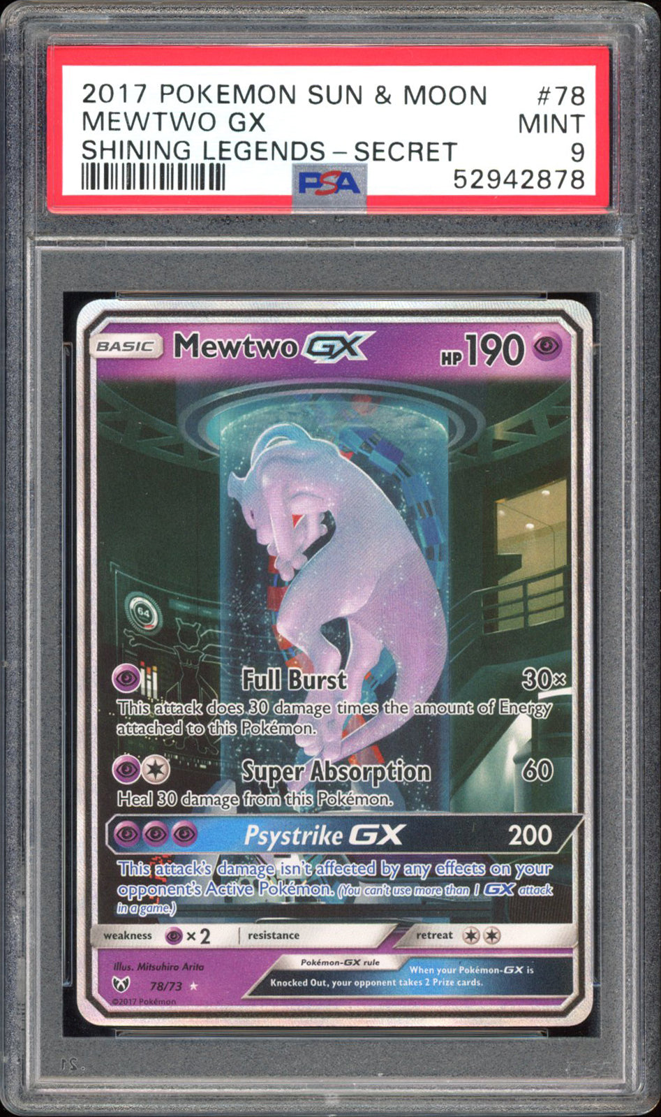 Mewtwo GX - PSA 9 - Shining Legends - #78 - Secret Rare