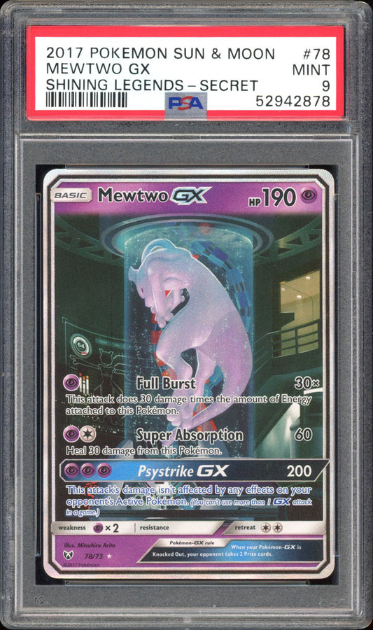 Mewtwo GX - PSA 9 - Shining Legends - #78 - Secret Rare
