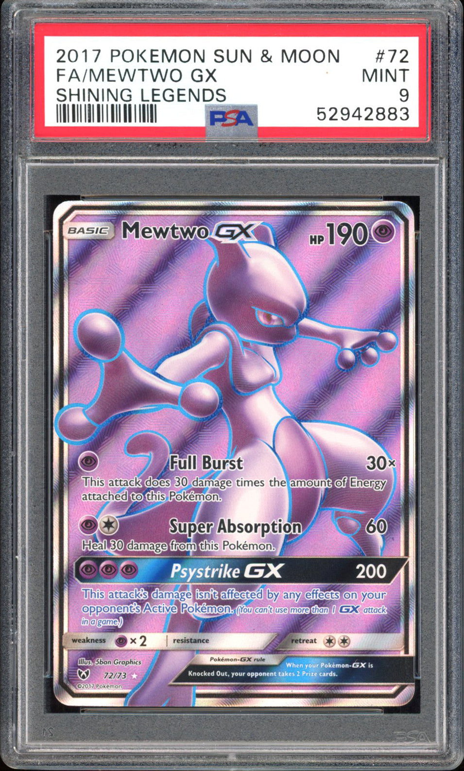 Mewtwo GX - PSA 9 - Shining Legends - #72 - Full Art