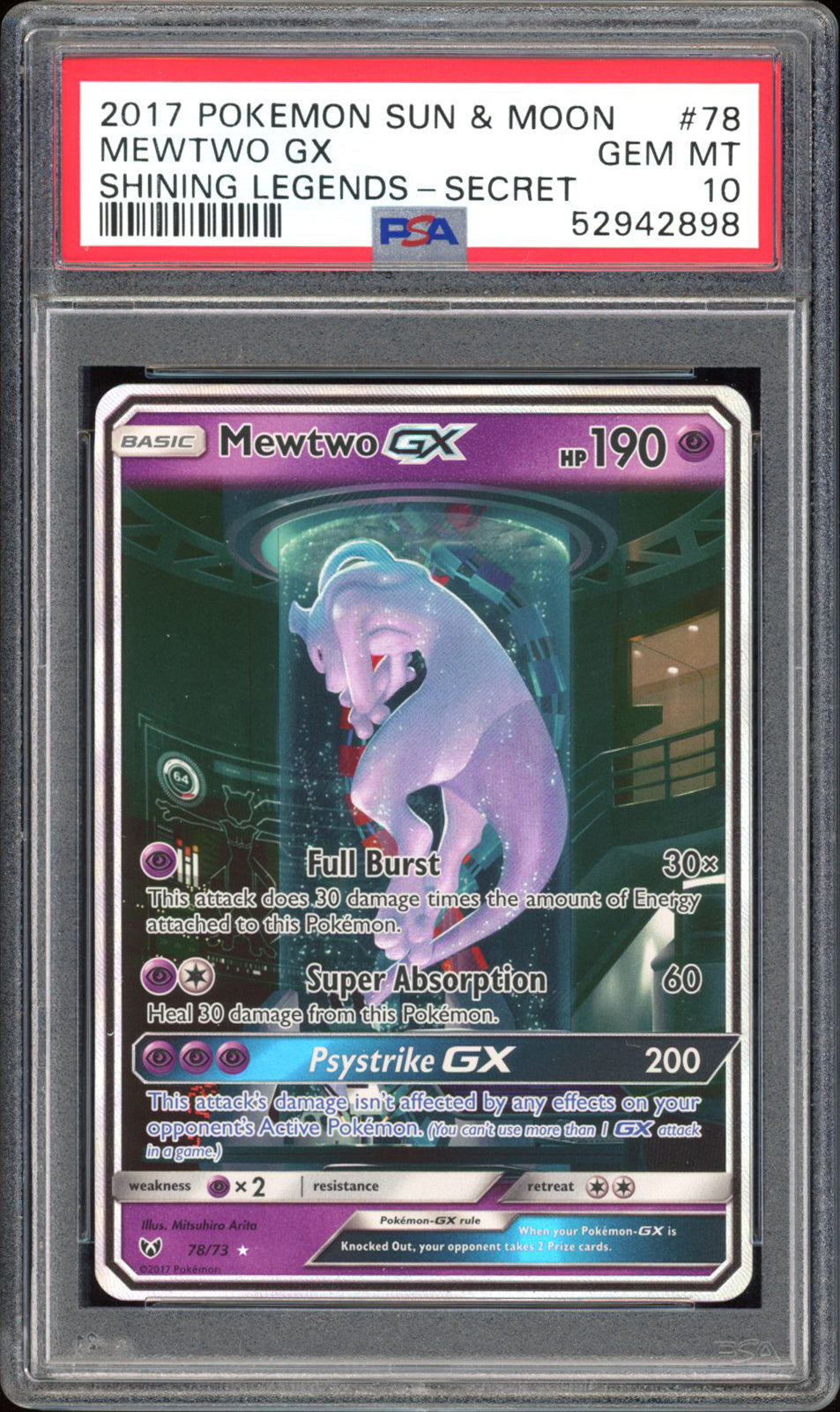Mewtwo GX - PSA 10 - Shining Legends - #78 - Secret Rare