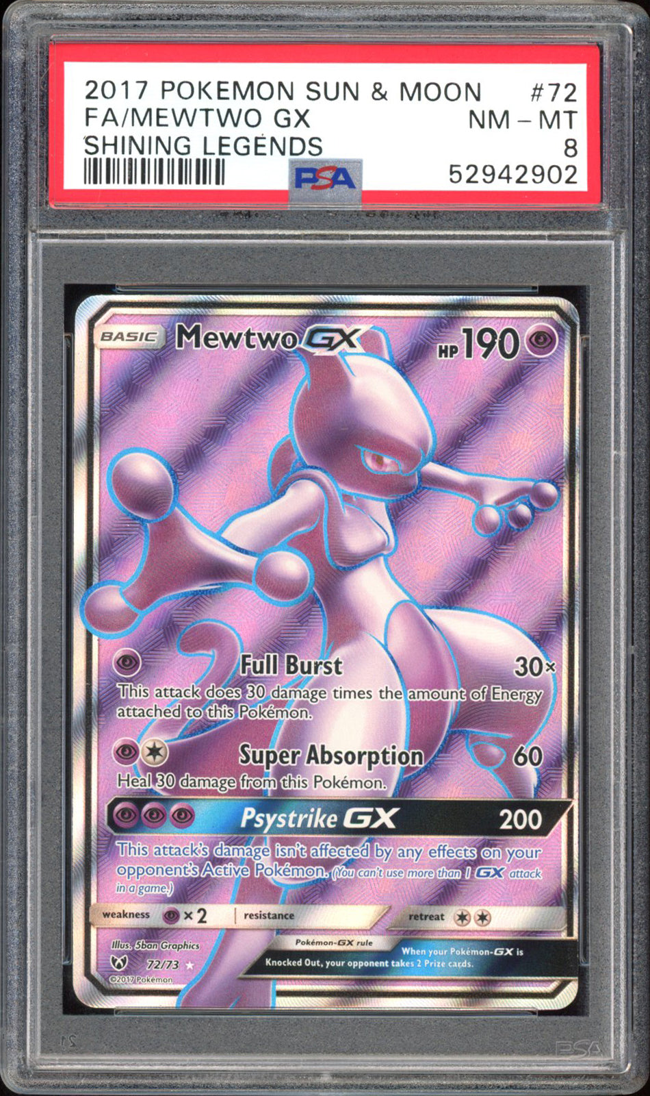 Mewtwo GX - PSA 8 - Shining Legends - #72 - Full Art