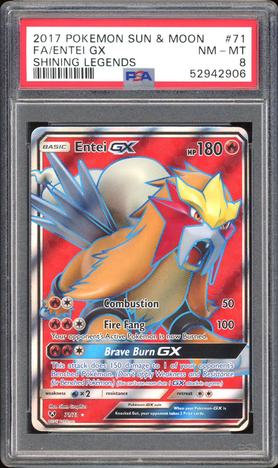 Entei GX 71/73 - PSA 8 - Shining Legends   Full Art