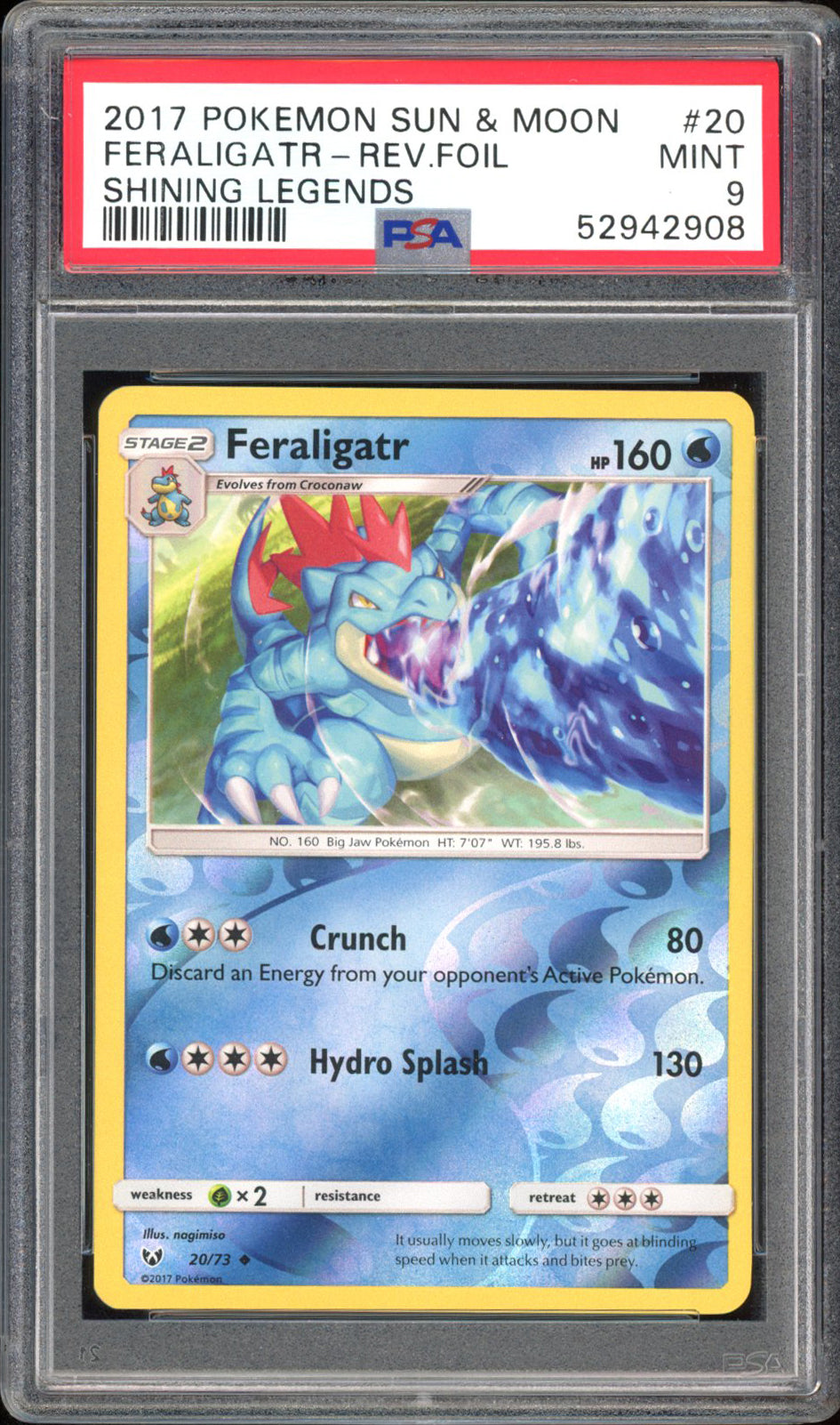 Feraligatr - PSA 9 - Shining Legends - #20 - Rev. Foil