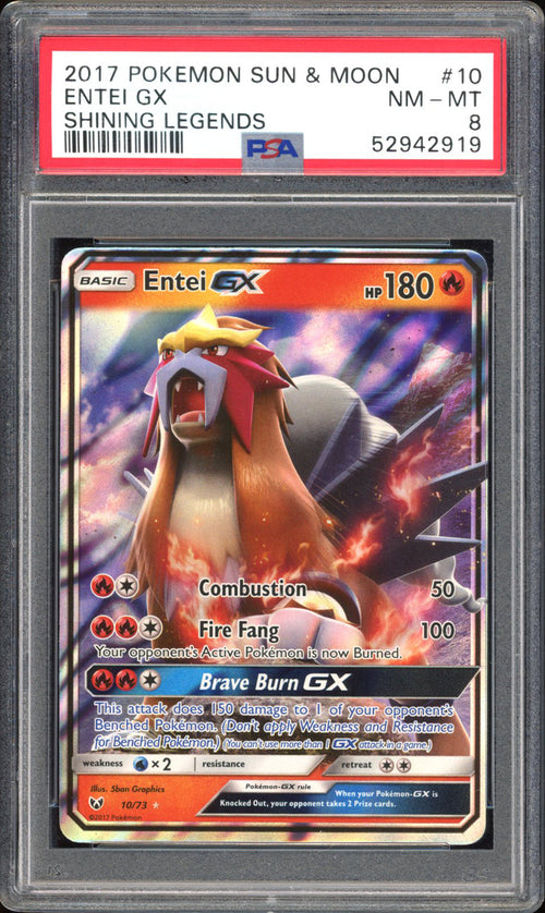 Entei GX - PSA 8 - Shining Legends - #10 - Holo
