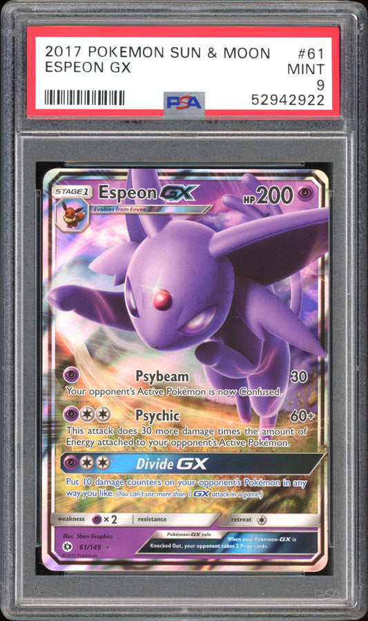 Espeon GX 61/149 - PSA 9 - Sun & Moon Base Holo