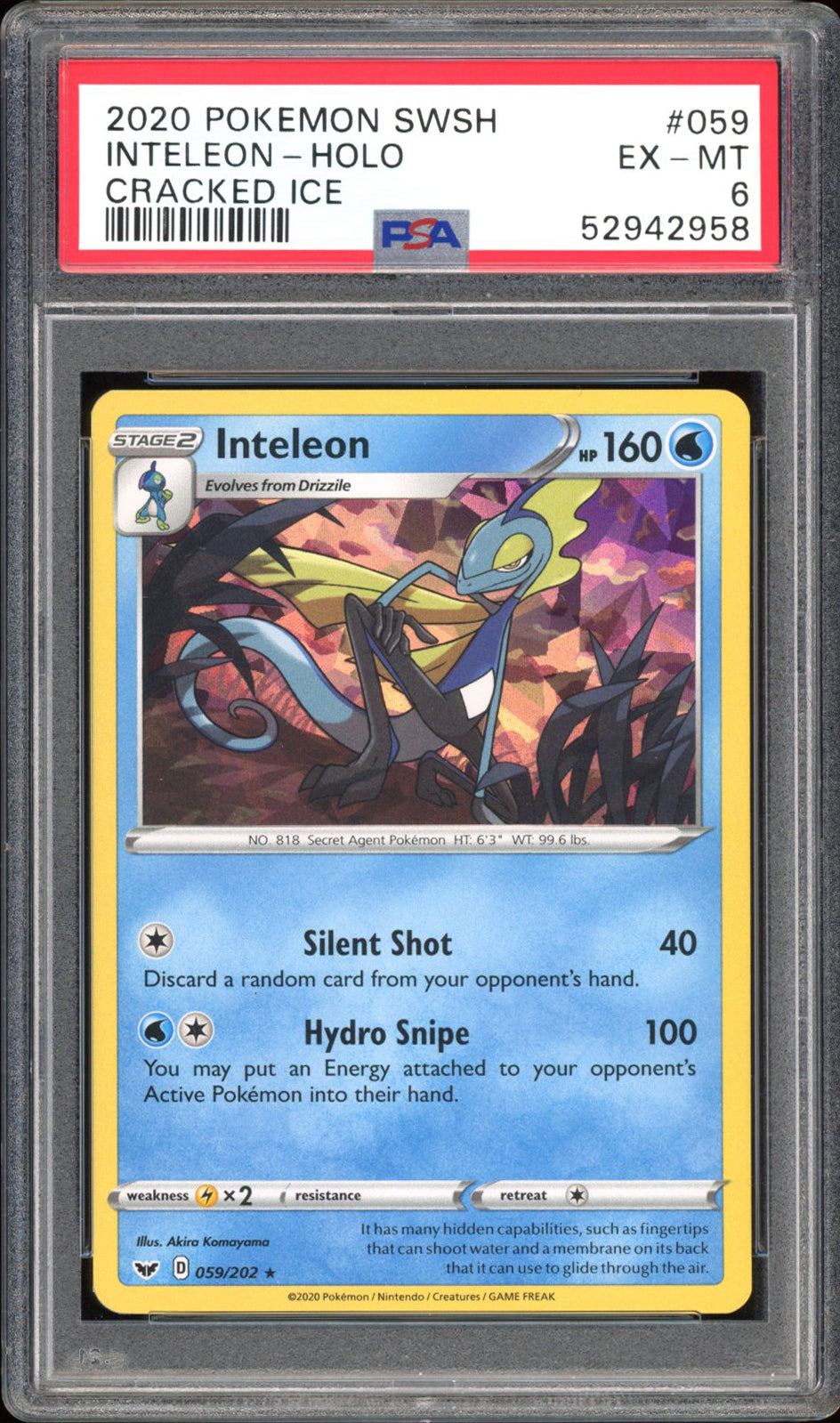 Inteleon (Cracked Ice) - PSA 6 - Sword & Shield - #59 - Holo