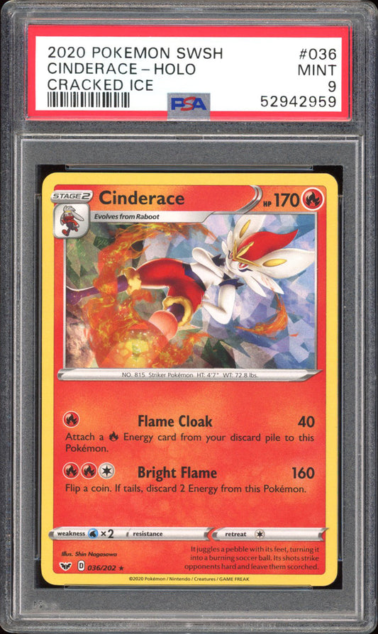 Cinderace (Cracked Ice) - PSA 9 - Sword & Shield - #36 - Holo