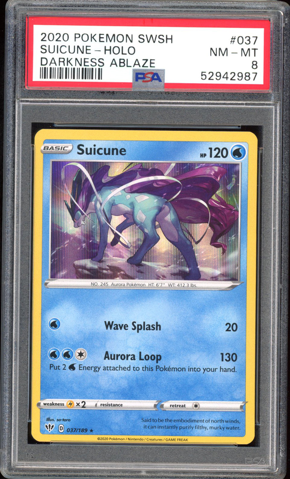 Suicune - PSA 8 - Darkness Ablaze - #37 - Holo