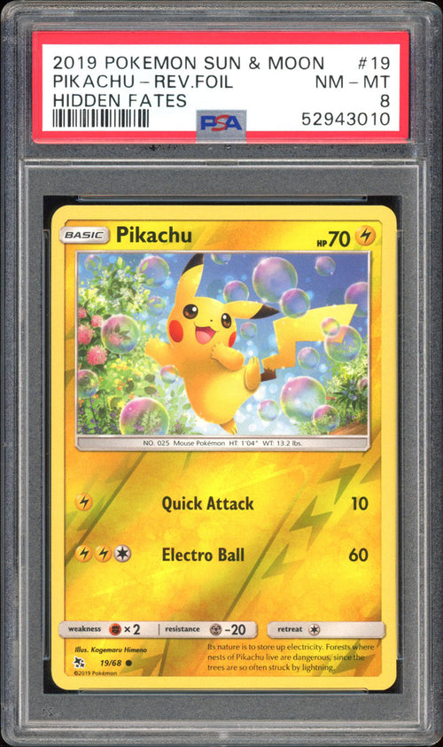Pikachu - PSA 8 - Hidden Fates - #19 - Rev. Foil