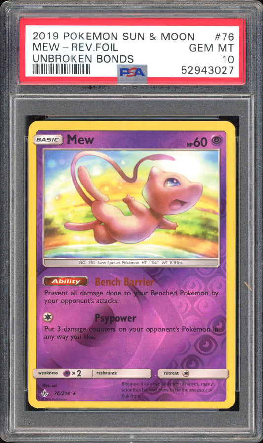 Mew - PSA 10 - Unbroken Bonds - #76 - Rev. Foil