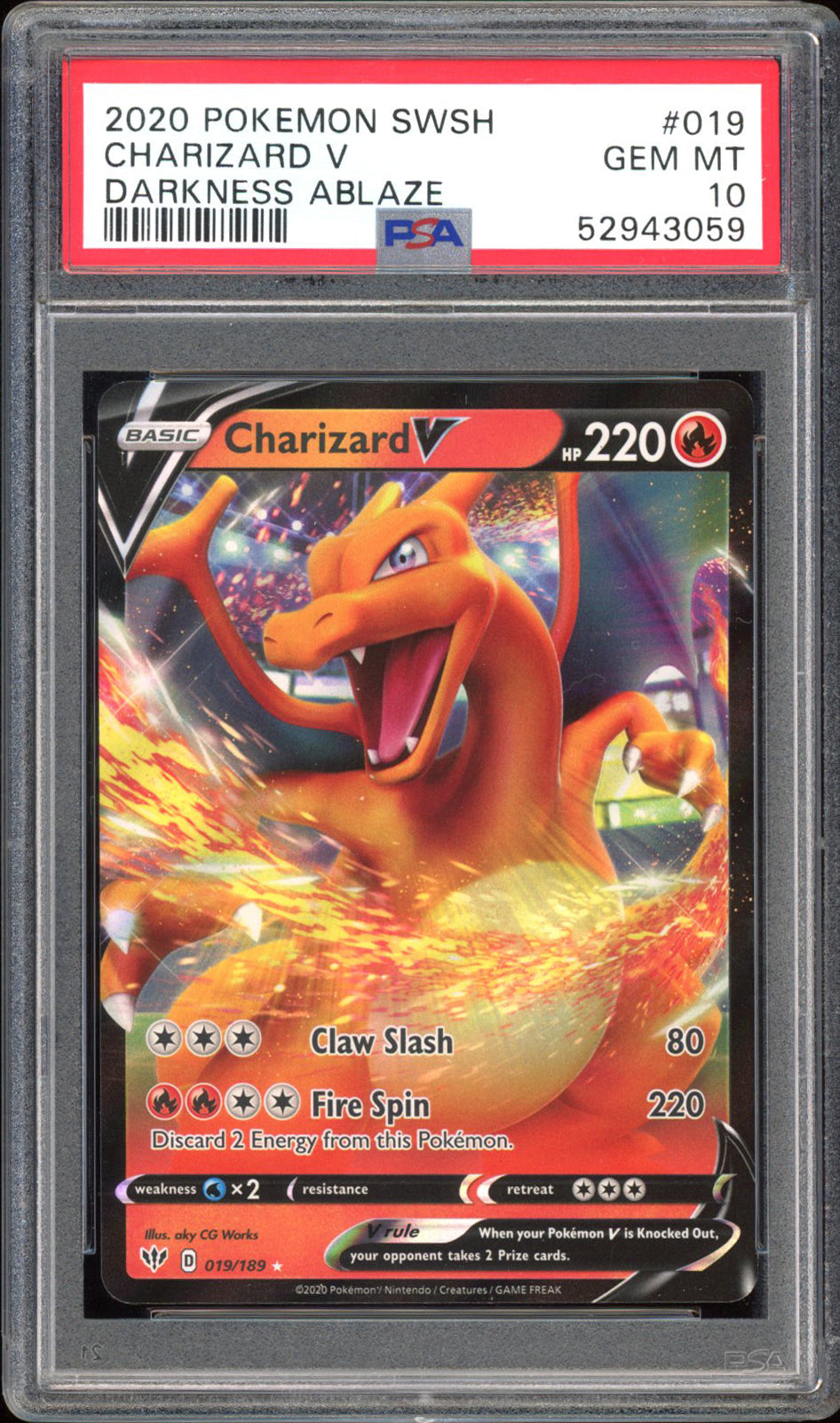 Charizard V - PSA 10 - Darkness Ablaze - #19 - Holo