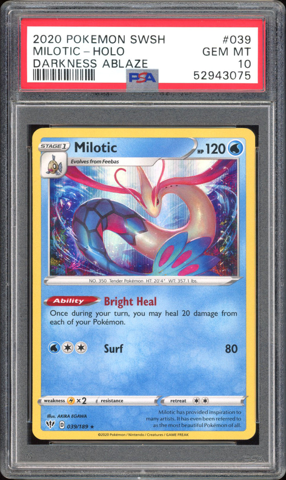 Milotic - PSA 10 - Darkness Ablaze - #39 - Holo