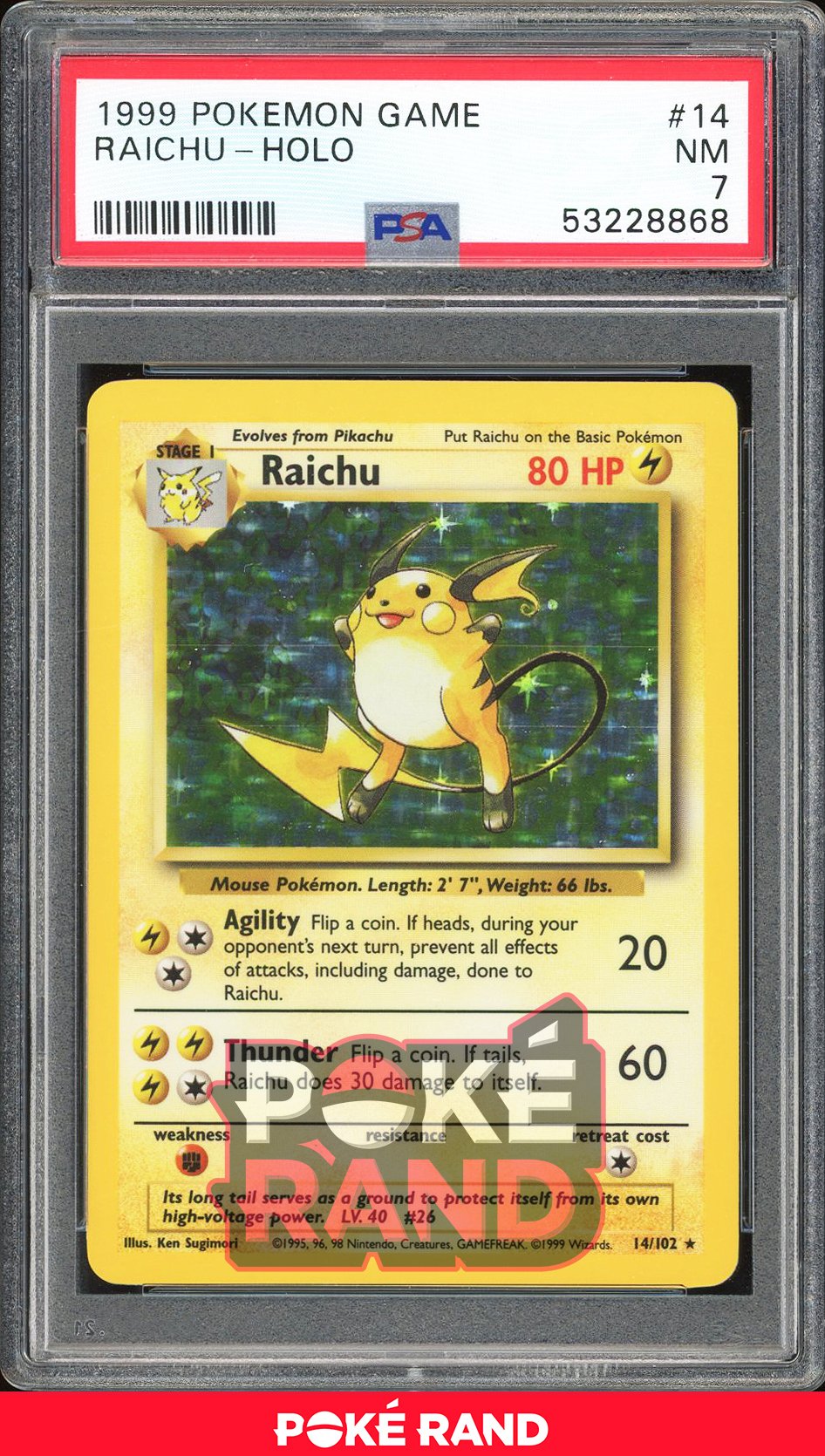 Raichu  - PSA 7 - Base - #14 - Holo