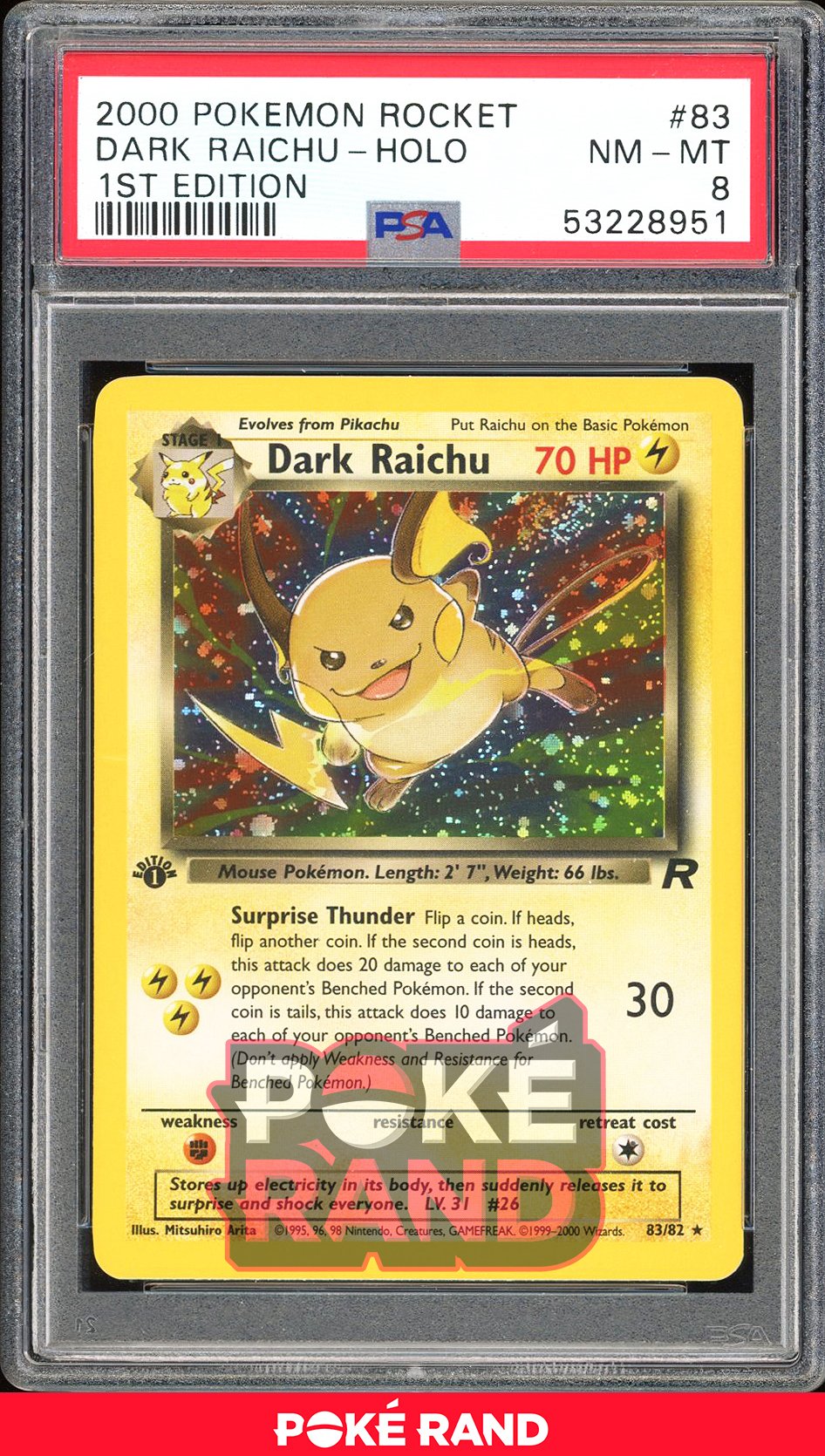 Dark Raichu 1St Edition - PSA 8 - Team Rocket - #83 - Holo