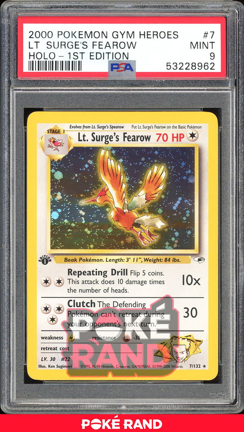 Lt. Surge'S Fearow 1St Edition - PSA 9 - Gym Heroes - #7 - Holo