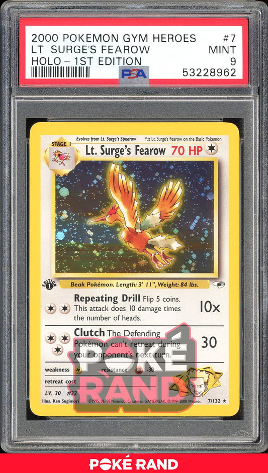 Lt. Surge'S Fearow 1St Edition - PSA 9 - Gym Heroes - #7 - Holo