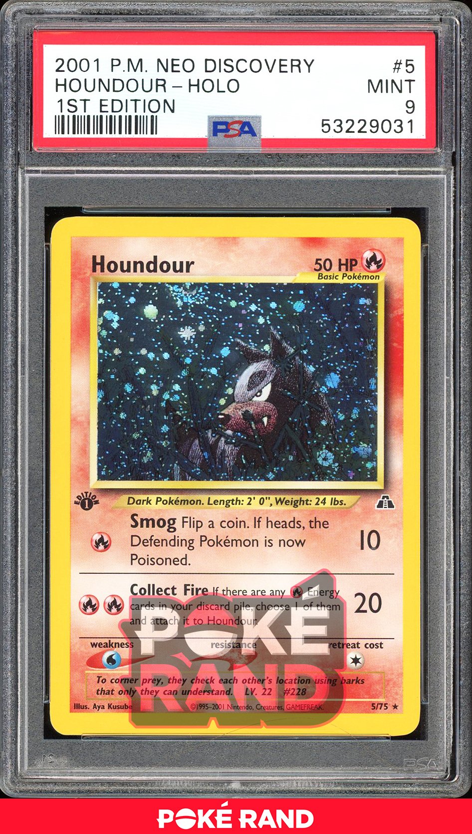 Houndour 1St Edition - PSA 9 - Neo Discovery - #5 - Holo
