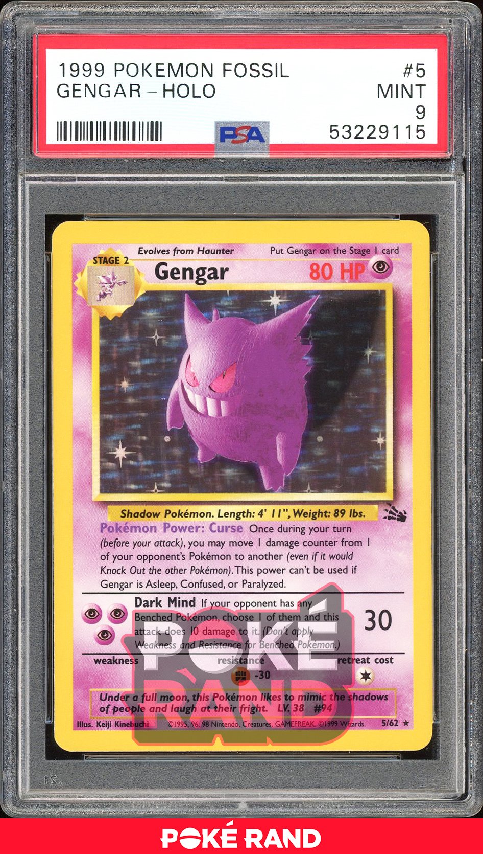 Gengar  - PSA 9 - Fossil - #5 - Holo