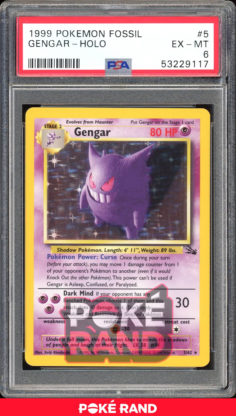 Gengar  - PSA 6 - Fossil - #5 - Holo