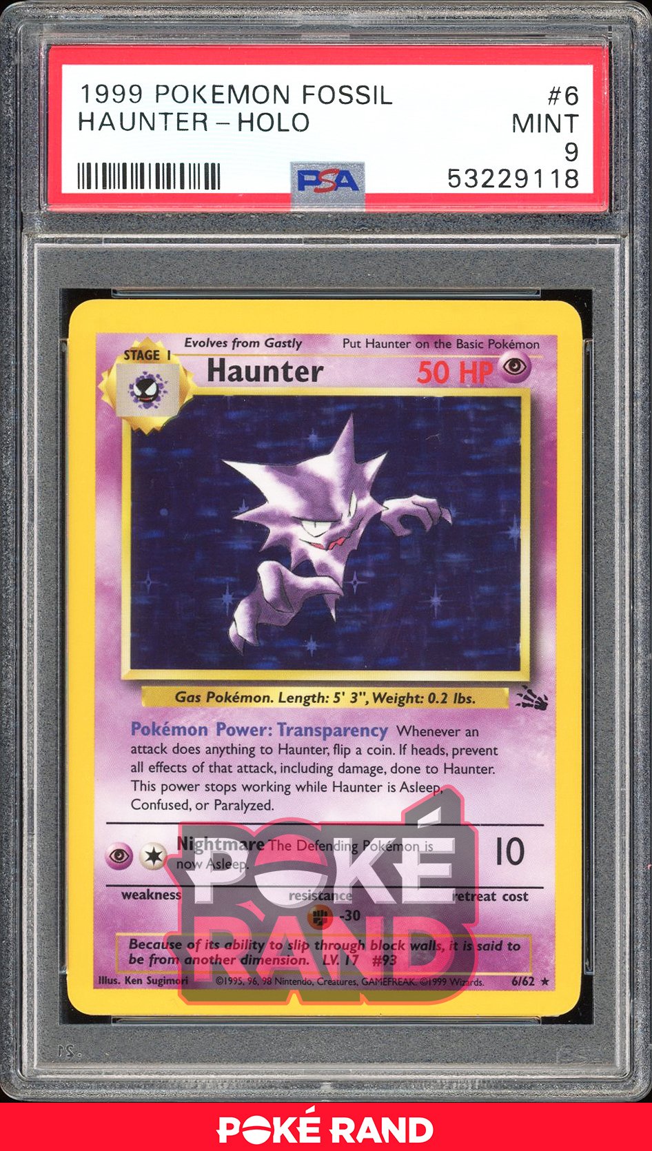 Haunter  - PSA 9 - Fossil - #6 - Holo