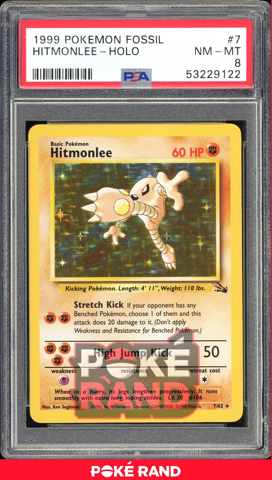 Hitmonlee  - PSA 8 - Fossil - #7 - Holo